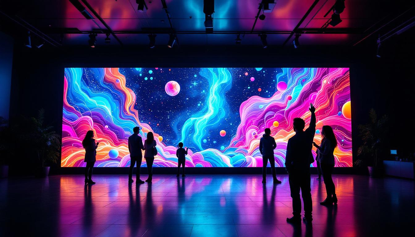 A photograph of a vibrant led display wall in a modern setting