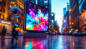A photograph of a vibrant led display in action
