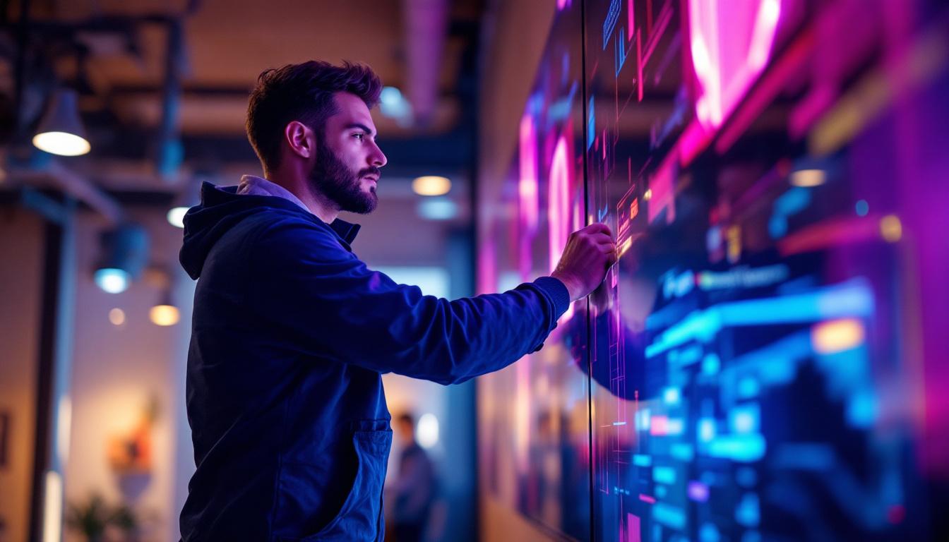 A photograph of a technician skillfully installing a sleek led display in a modern setting