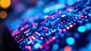 A photograph of a close-up of a vibrant micro-led display showcasing intricate details and vivid colors