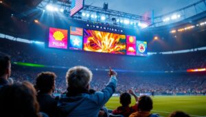 A photograph of a vibrant led scoreboard in action during a sporting event