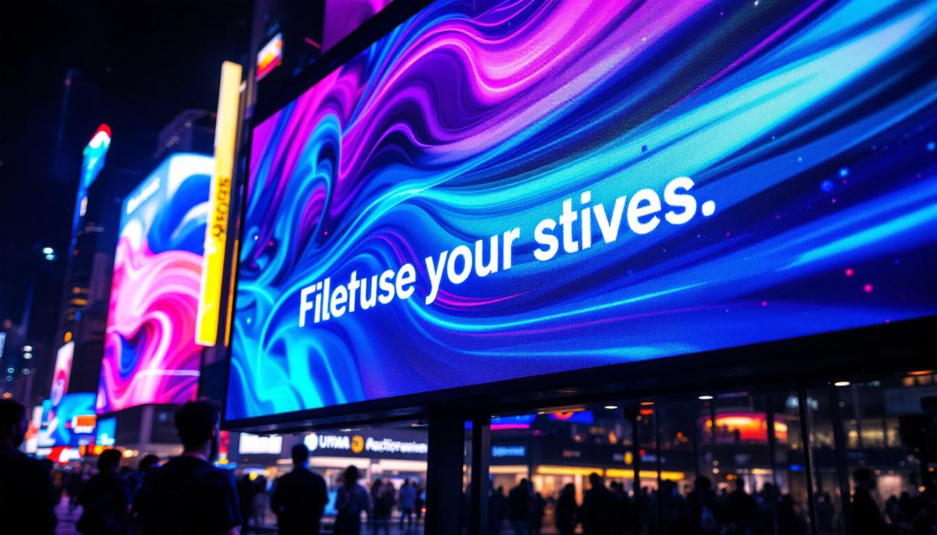 A photograph of a vibrant led display showcasing dynamic graphics or text