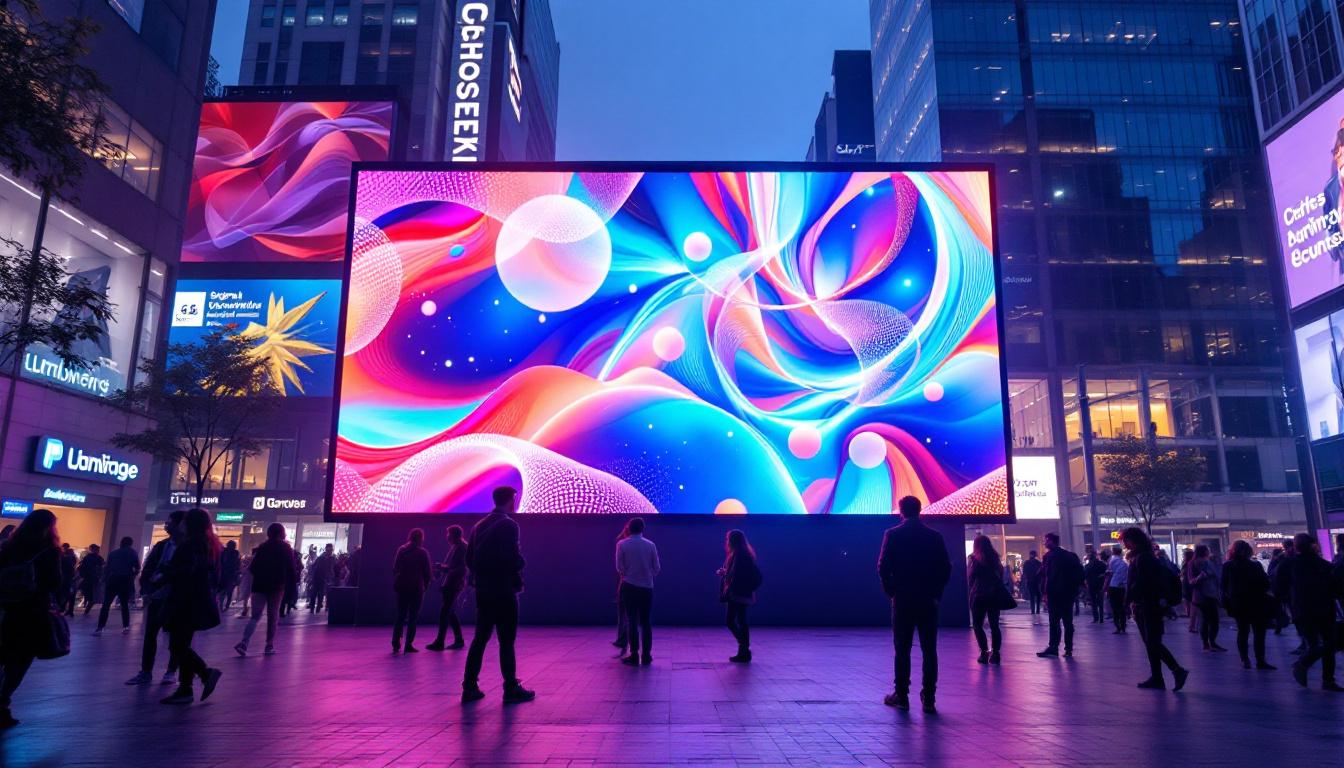 A photograph of a vibrant led display in an urban setting