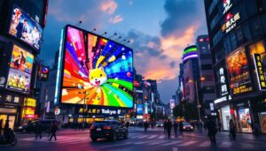 A photograph of capture a photograph of the vibrant 3d led billboard in tokyo