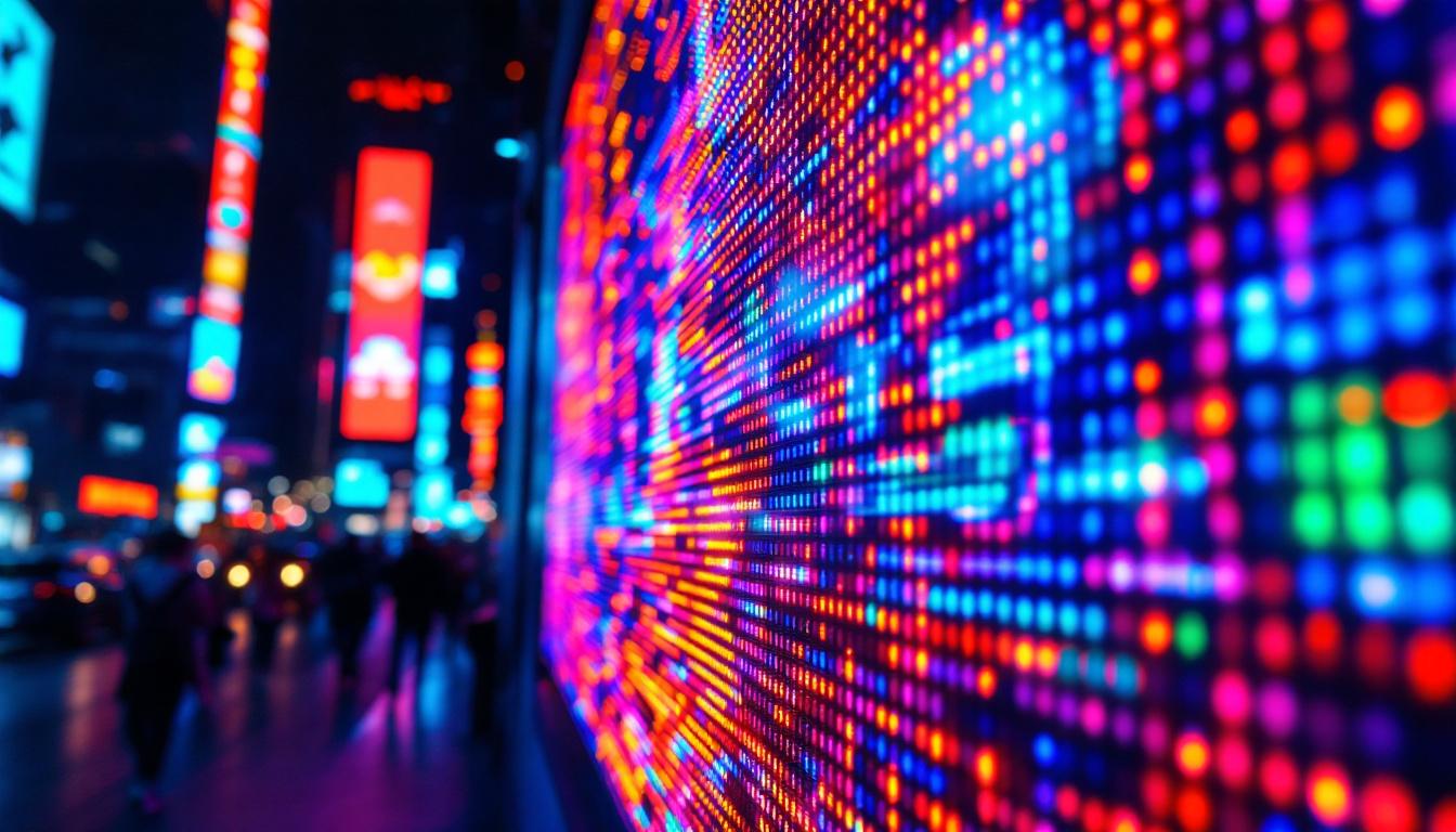 A photograph of a vibrant led display in action