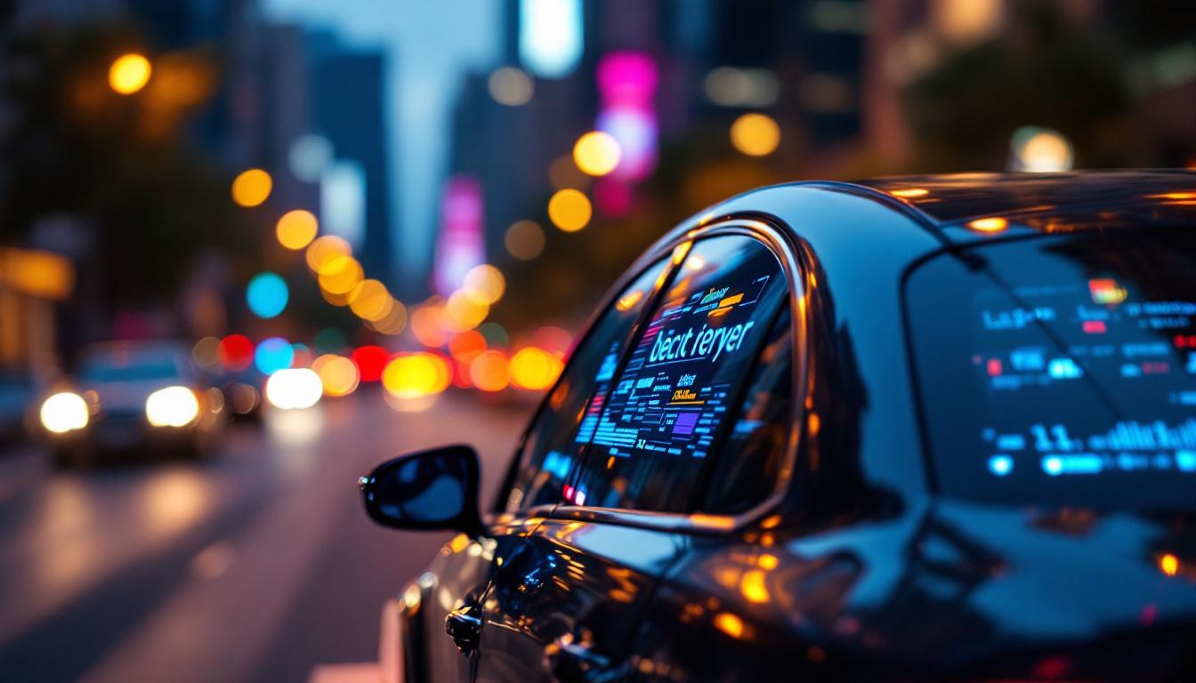 A photograph of capture a photograph of a car's rear window featuring a vibrant led display in action