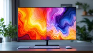 A photograph of a side-by-side comparison of an led display and an lcd screen