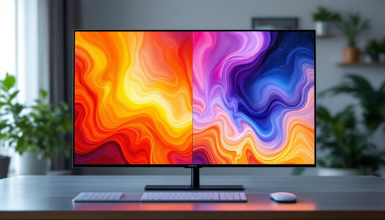 A photograph of a side-by-side comparison of an led display and an lcd screen
