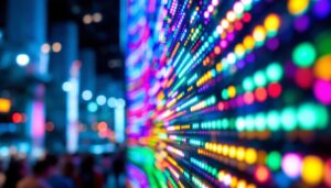 A photograph of a vibrant led display in action