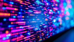 A photograph of a close-up shot of an led display showcasing vibrant colors and dynamic motion