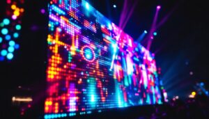 A photograph of a vibrant led display in action