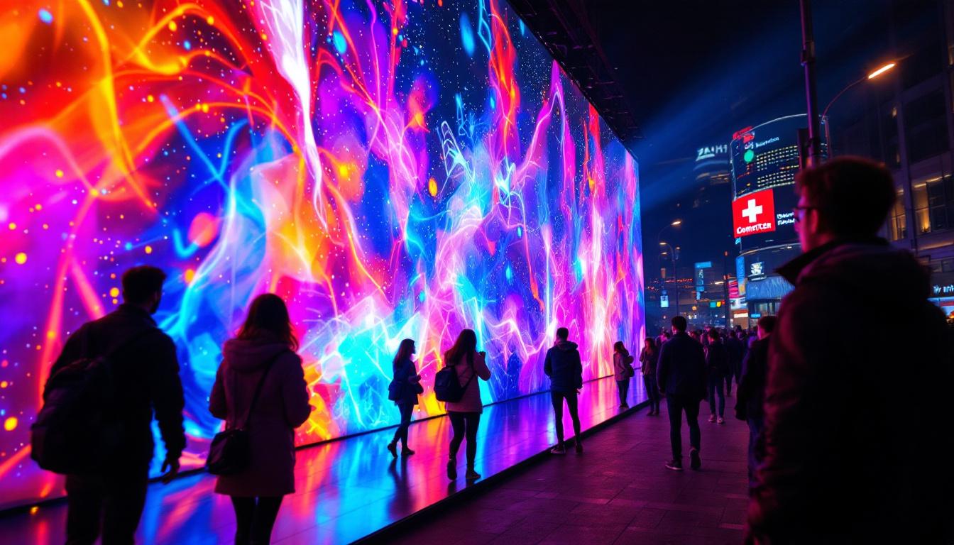 A photograph of a vibrant led display in an urban setting
