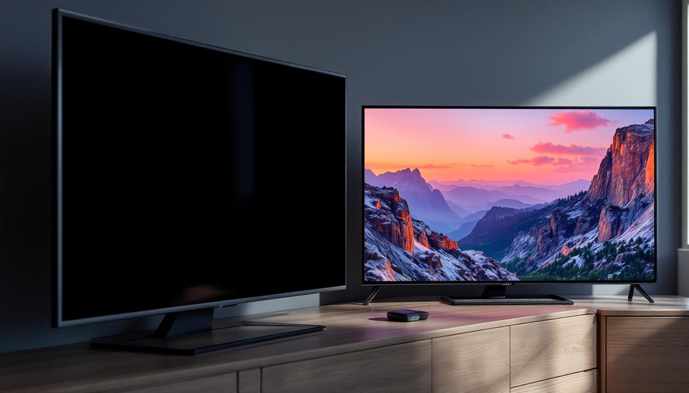 A photograph of a side-by-side comparison of an lcd television and an led television