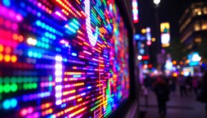 A photograph of a vibrant led display in use