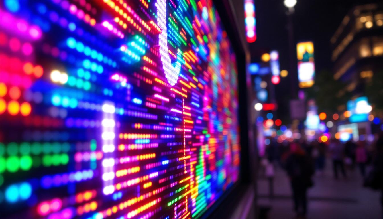 A photograph of a vibrant led display in use
