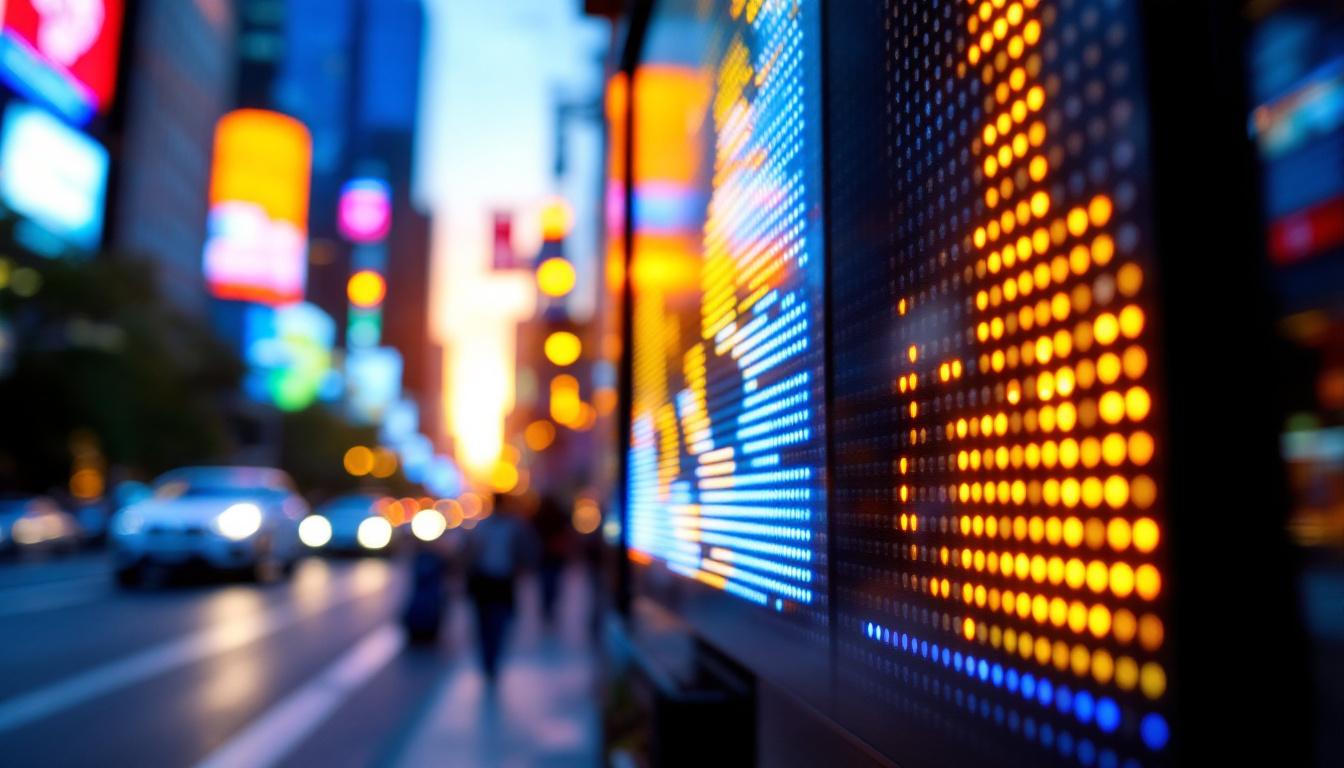 A photograph of capture a photograph of a vibrant outdoor led sign in action