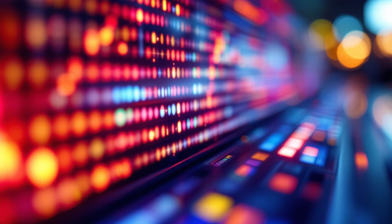 A photograph of a close-up shot of a vibrant led display in action