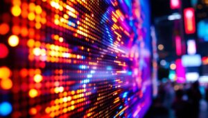 A photograph of a vibrant led display in action