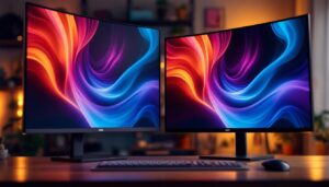 A photograph of a side-by-side comparison of an led monitor and an lcd monitor