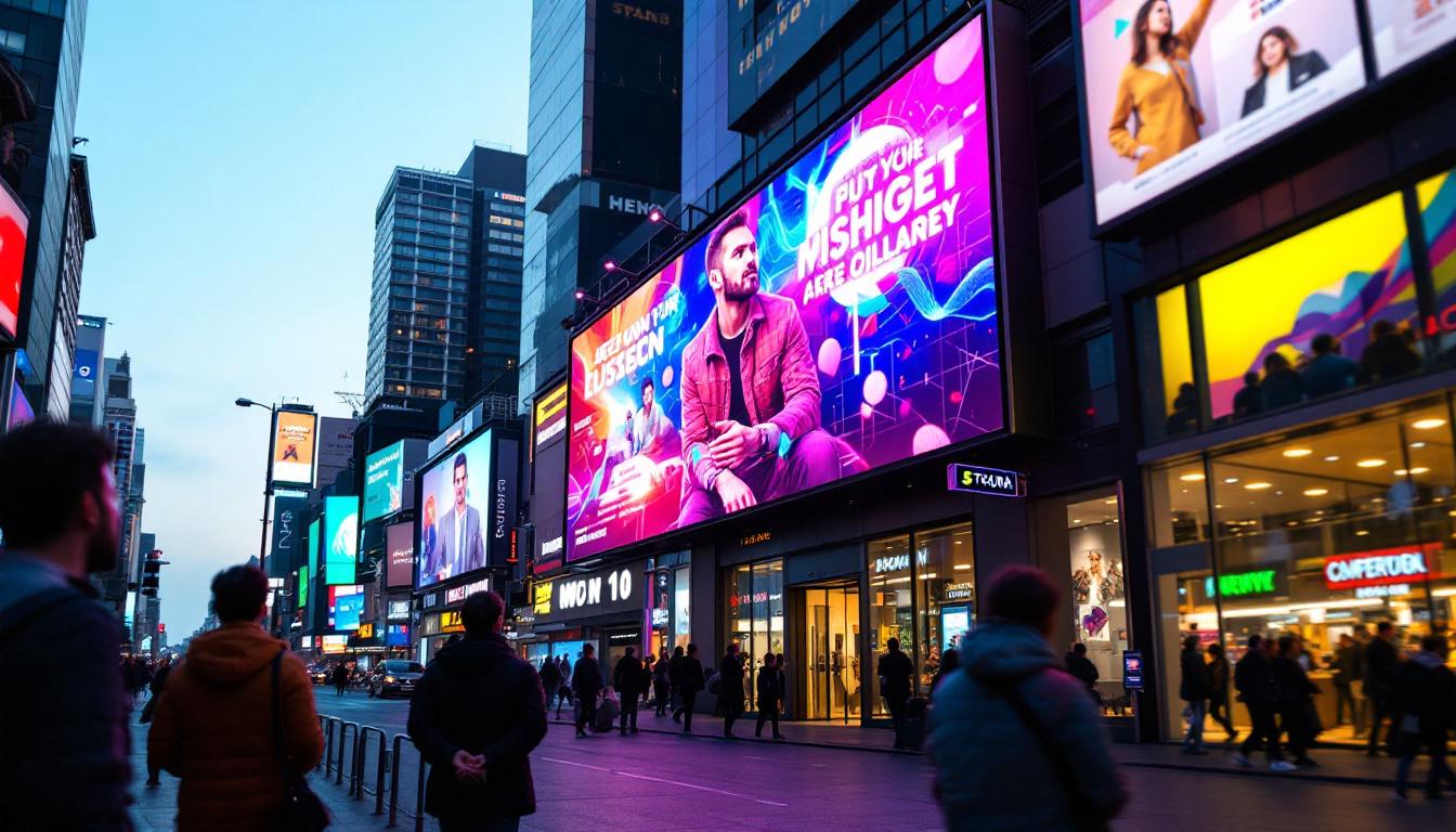 A photograph of a vibrant led billboard in a bustling urban setting