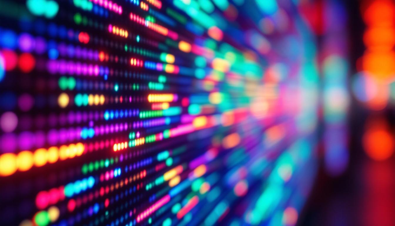 A photograph of a close-up of a vibrant led display in action