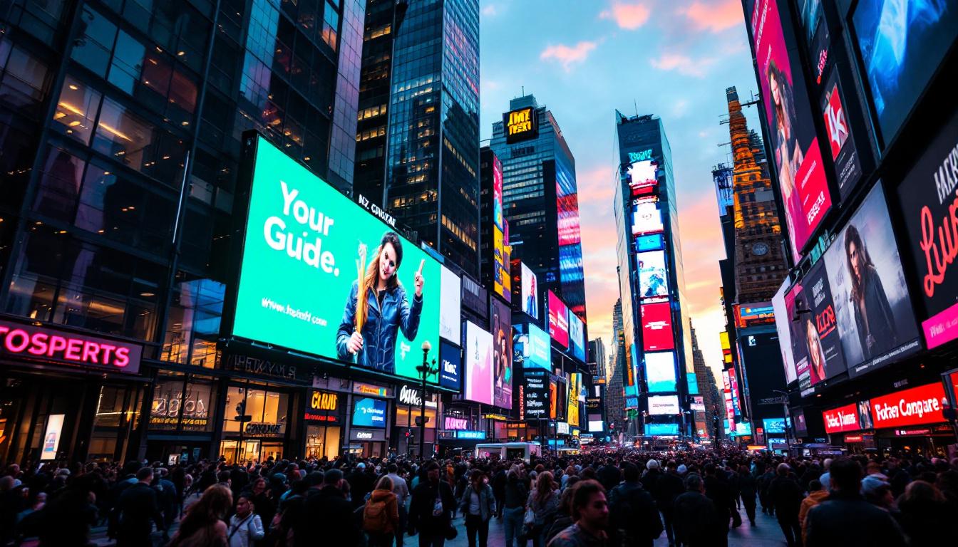 A photograph of capture a photograph of the vibrant led displays in times square at dusk