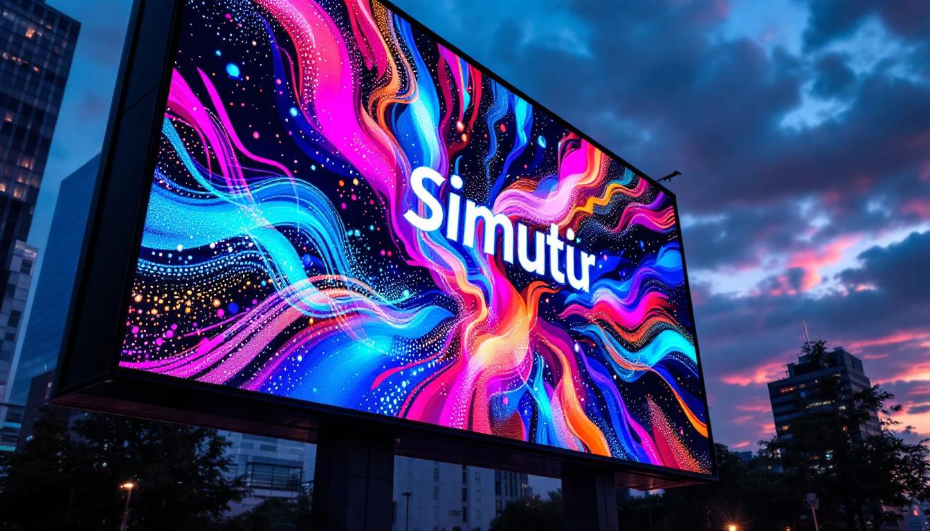 A photograph of a vibrant led display showcasing dynamic visuals