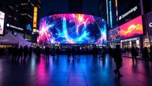 A photograph of a vibrant led display in use