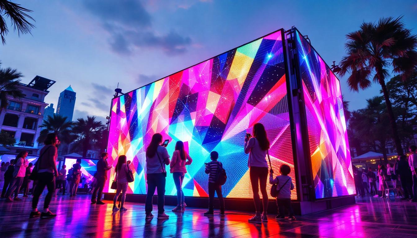 A photograph of a vibrant solar-powered led display in an outdoor setting