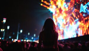 A photograph of a vibrant led display in action