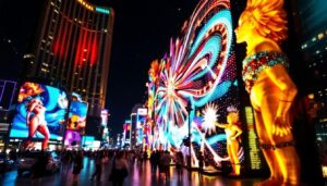 A photograph of capture a photograph of a vibrant led display in las vegas