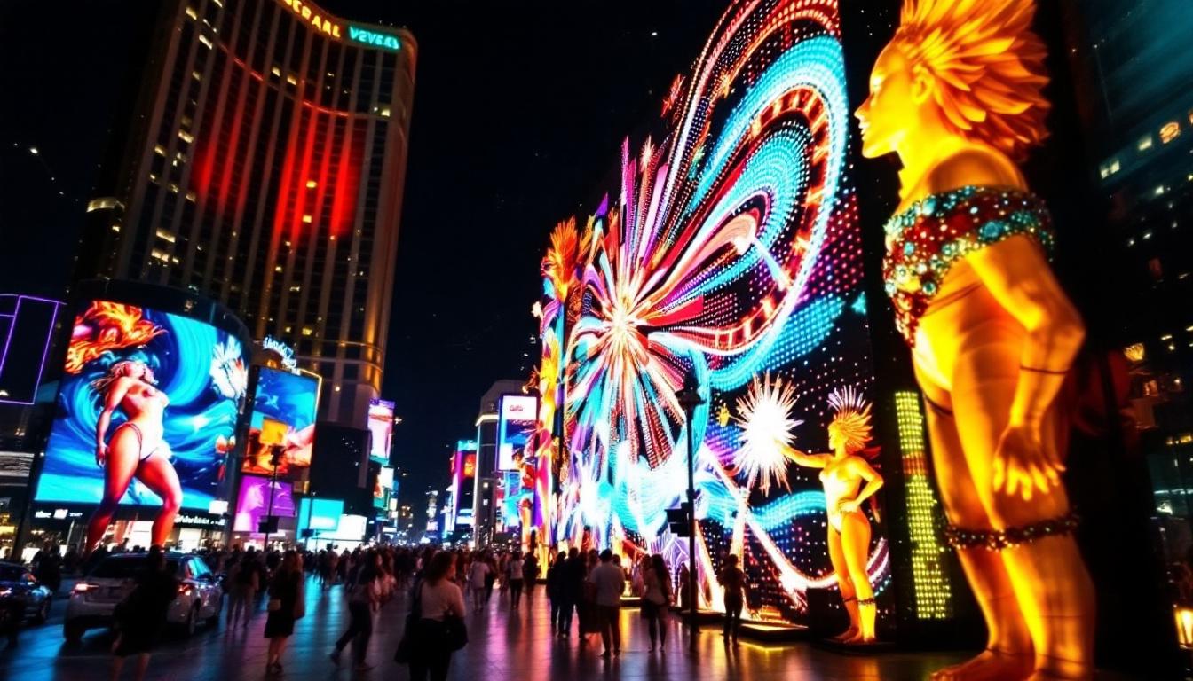 A photograph of capture a photograph of a vibrant led display in las vegas