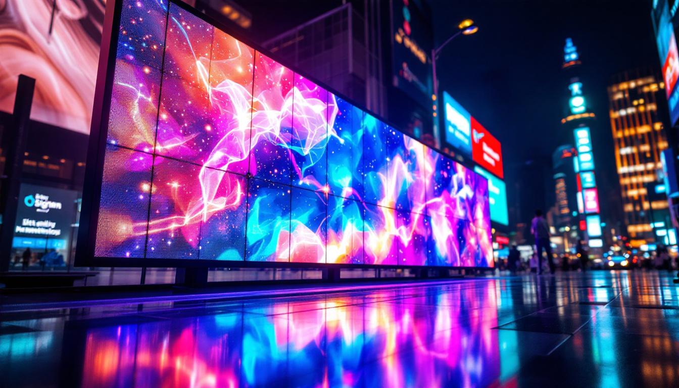 A photograph of a vibrant led display in an urban setting
