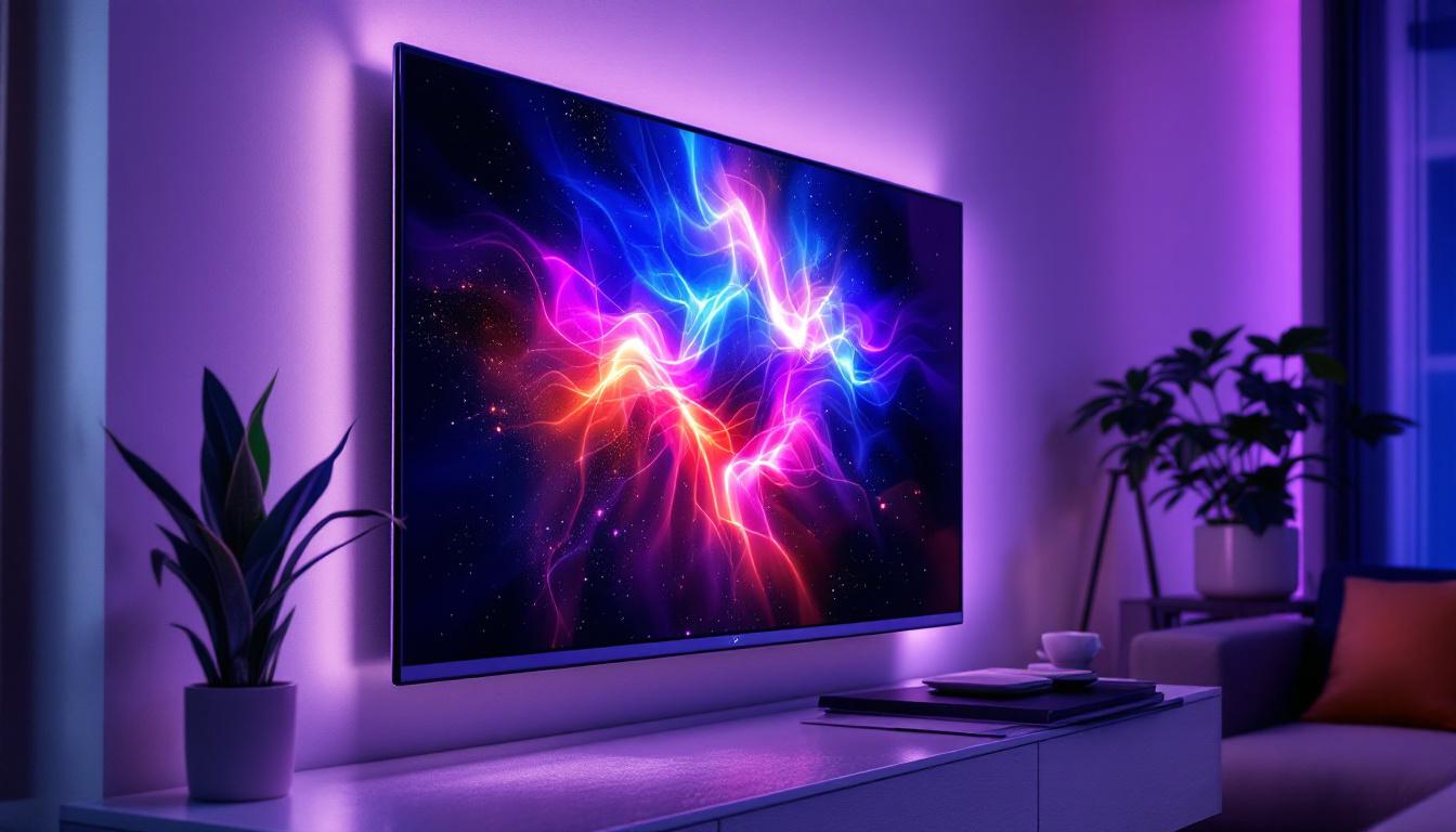 A photograph of a sleek wall-mounted led display in a modern interior setting