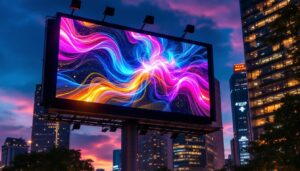 A photograph of a vibrant and eye-catching led billboard in an urban setting