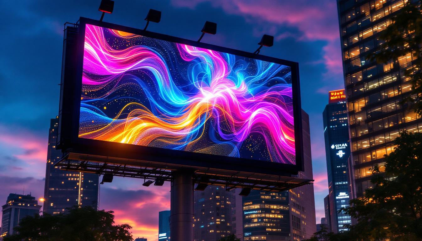 A photograph of a vibrant and eye-catching led billboard in an urban setting