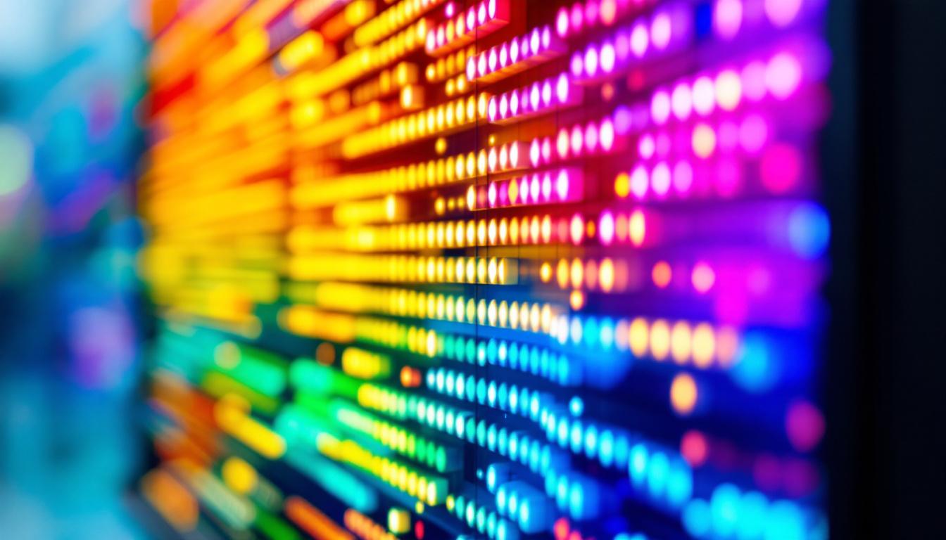 A photograph of a close-up view of an led display screen showcasing vibrant colors and high contrast