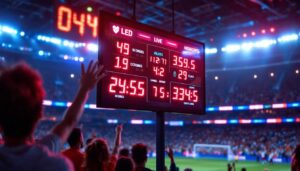 A photograph of a vibrant led sports ticker display in action