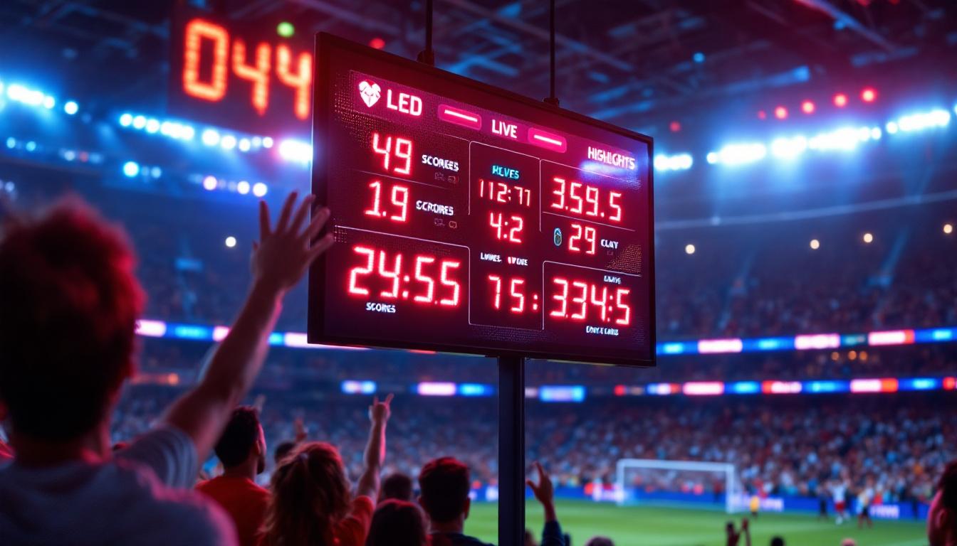 A photograph of a vibrant led sports ticker display in action