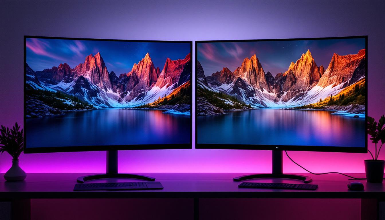 A photograph of a side-by-side comparison of an led display and an lcd display