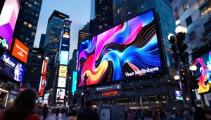 A photograph of capture a photograph of a vibrant led billboard in new york city