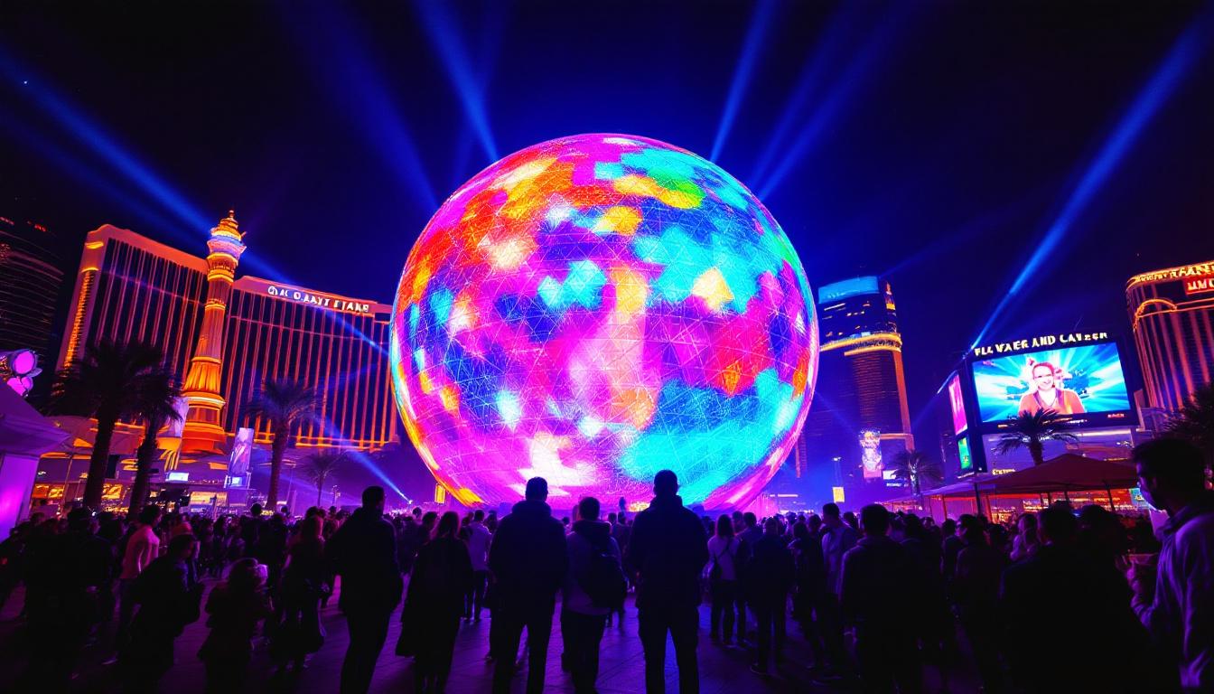 A photograph of the las vegas led sphere at night