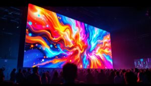 A photograph of a vibrant led display in action