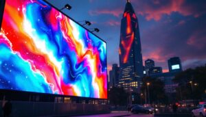 A photograph of capture a photograph of a vibrant large pixel led display in an urban setting