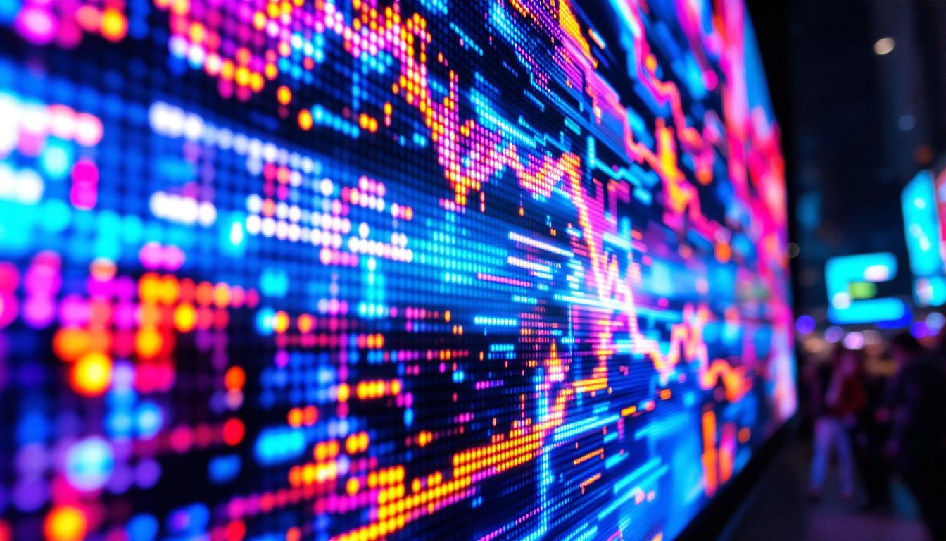 A photograph of a close-up shot of a large led display screen in use