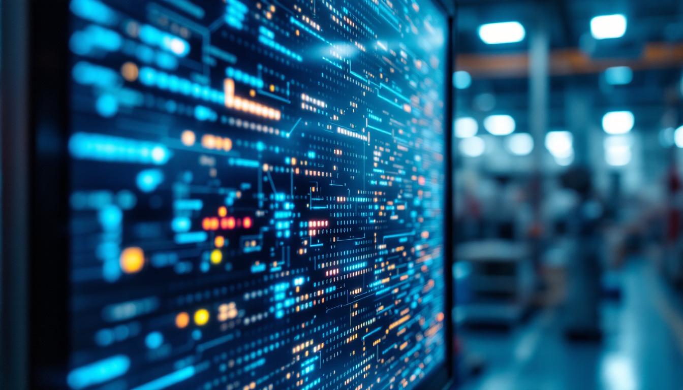 A photograph of capture a photograph of a vibrant led display in an industrial setting