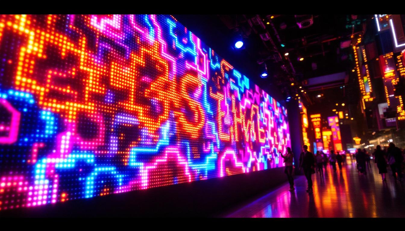 A photograph of capture a photograph of a vibrant led display in a dynamic setting