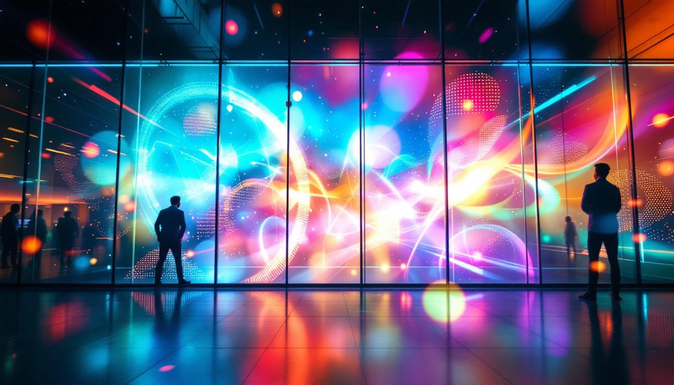 A photograph of capture a photograph of a vibrant led display integrated into a glass structure