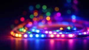 A photograph of a vibrant circle of led lights in various colors