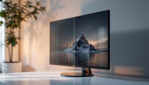 A photograph of a side-by-side comparison of an led display with dynamic contrast ratio settings both on and off